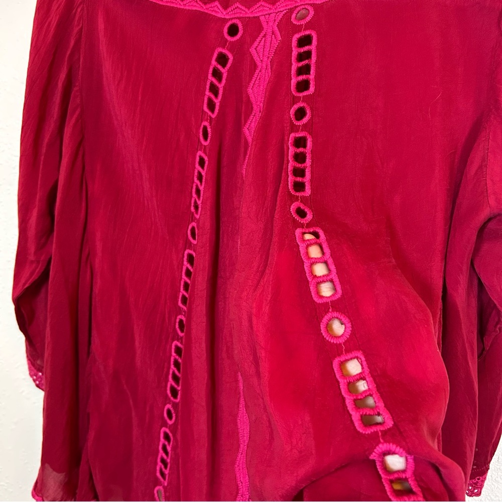 Johnny Was Magenta Embroidered Blouse Top Large Rayon Bohemian Casual - Picture 5 of 6